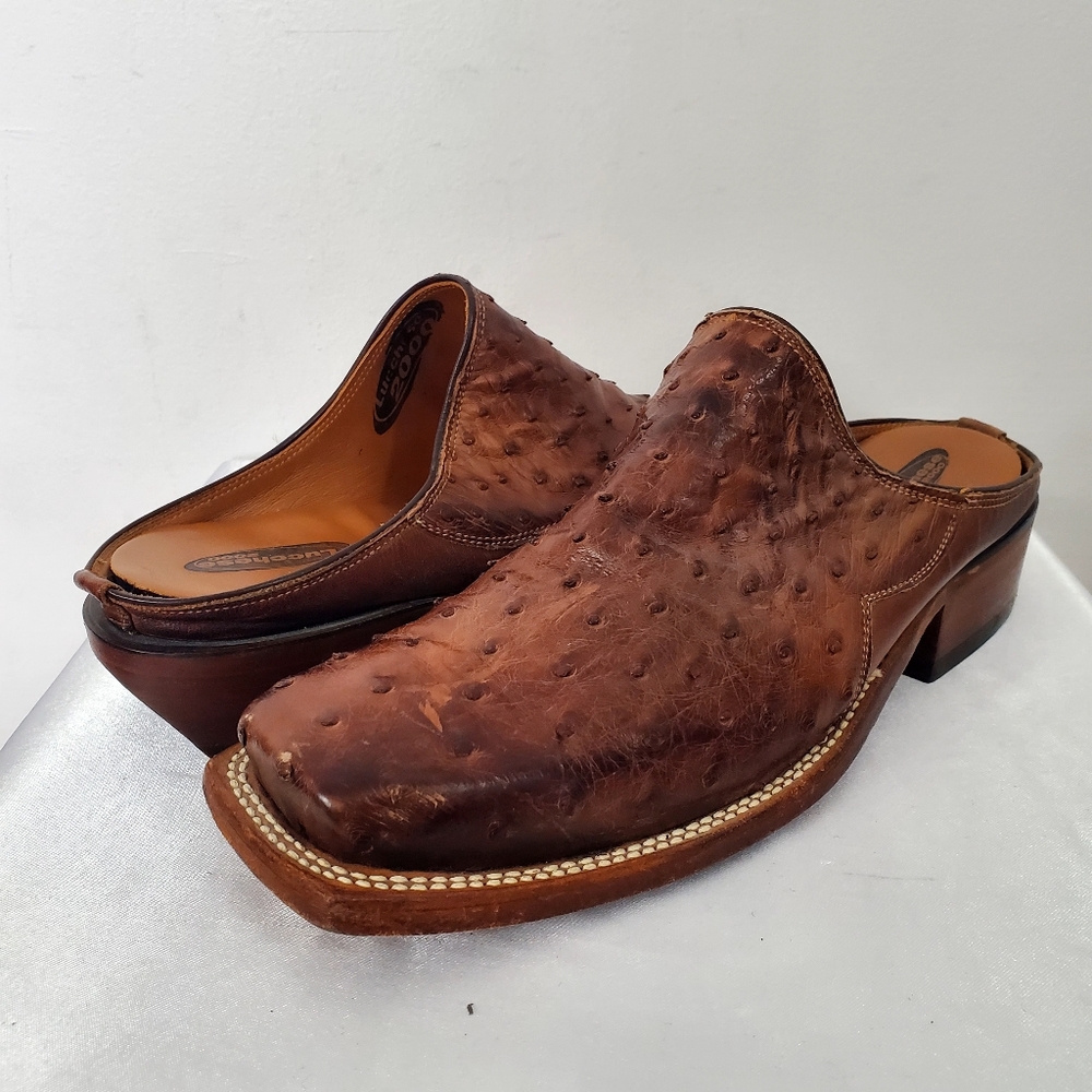 Lucchese 2000 Full Quill Ostrich Leather Slip on Clog Mules 8 1/2 B